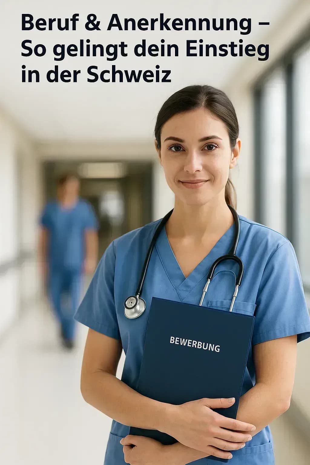 Pflegefachperson mit Unterlagen – SRK-Anerkennung und Bewerbung