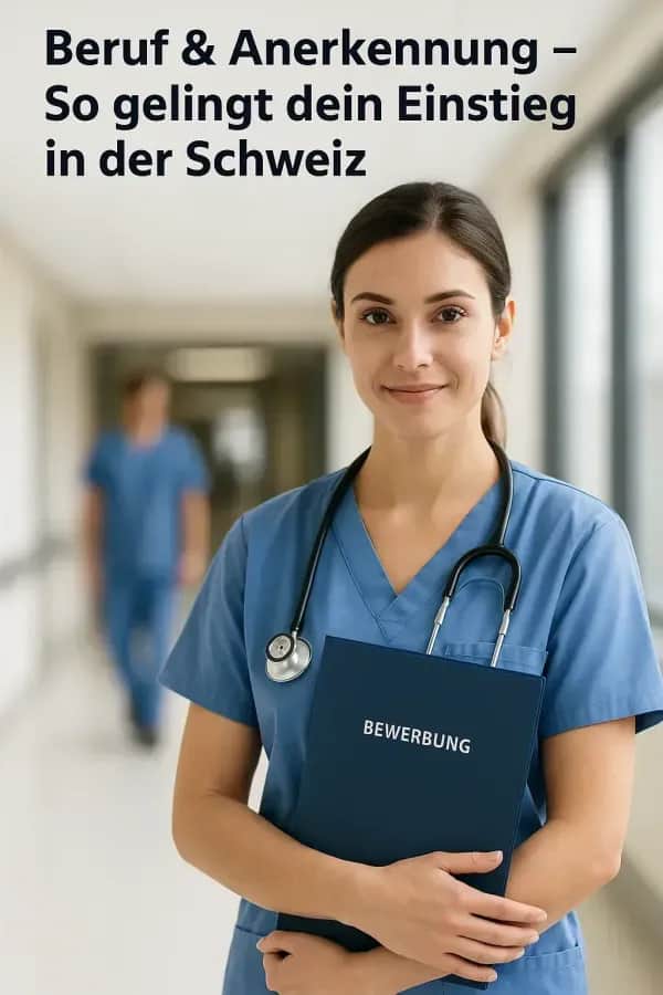 Pflegefachperson mit Unterlagen – SRK-Anerkennung und Bewerbung